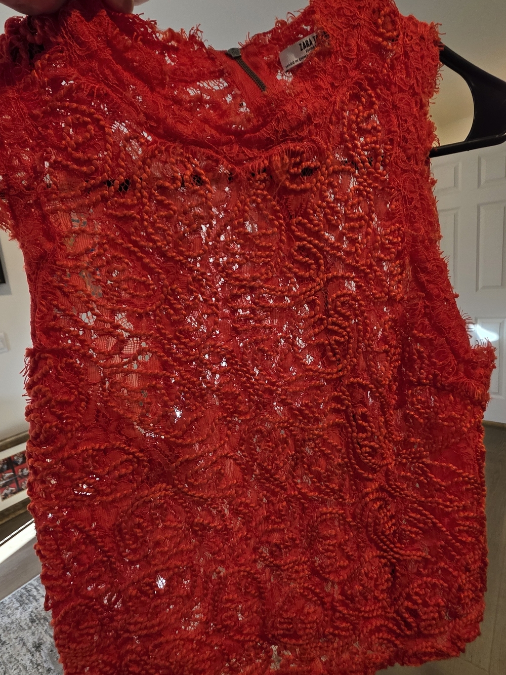 Zara Trafaluc Red Lace Top with Floral Crochet